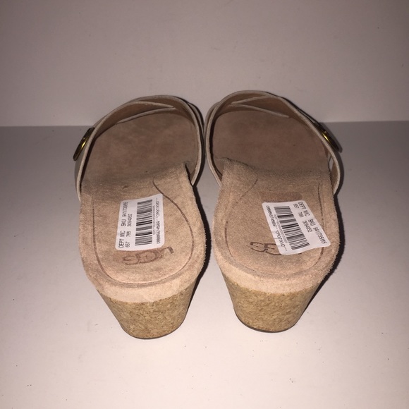 UGG Lyra Sandals Tan Leather Wedge Cork Heel Sz 10 - Picture 4 of 8